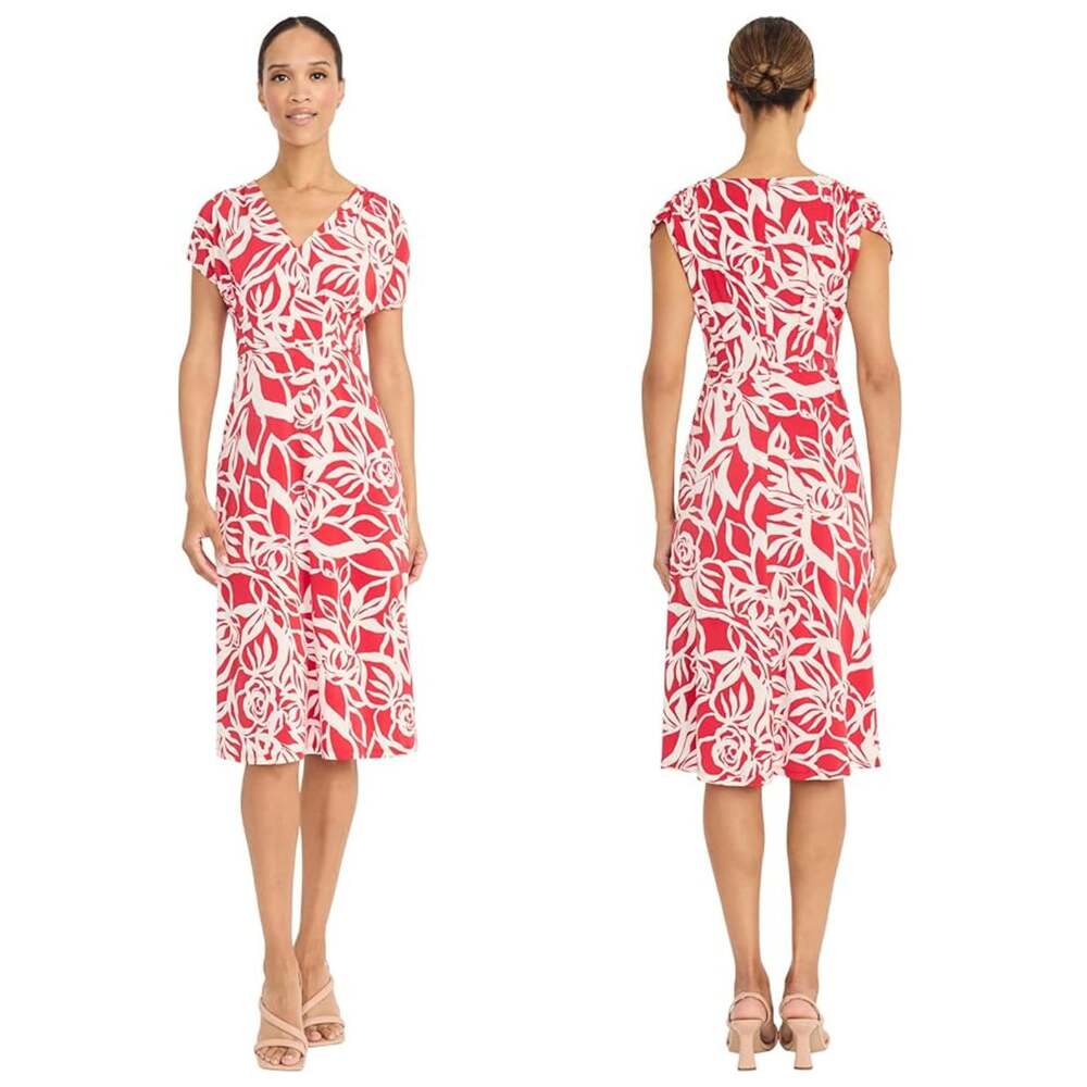 Maggy London Size 16 Red Cap Sleeve Fitted Bodice A-Line Knee Length Dress NWT